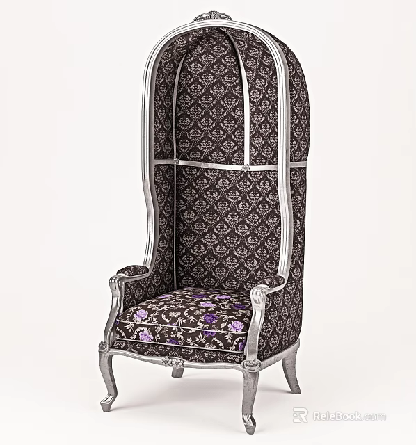 Dark Brown Patterned Accent Chair With Silver Metal Frame And Comfortable Cushion 3d model 