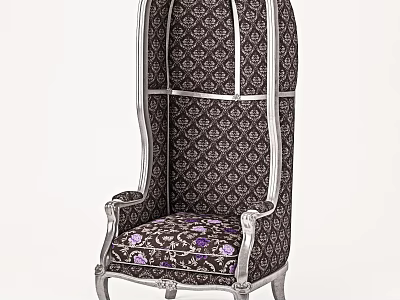 Dark Brown Patterned Accent Chair With Silver Metal Frame And Comfortable Cushion 3d model