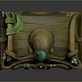 Wooden Storage Chest With Octopus Tentacle Decoration Green Gemstone Small Crystals And Metal Clasps