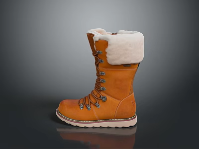 Warm Brown Leather Boots with Fleece Lining and Lace Up Design Daily Use Essential 3d model