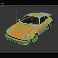 Orange Vintage Porsche Sports Car With Rear Spoiler And Shiny Wheels