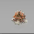 Exquisite Traditional Thai Architecture Showcasing Red Roof Golden Decorations White Base Pink Railings And Steps