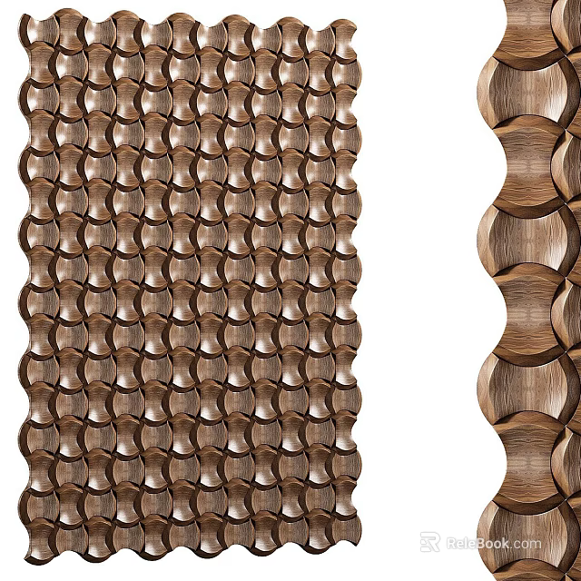 Modern Geometric Copper Wall Decor With Circular Patterns And Wave Wooden Design 3d model 