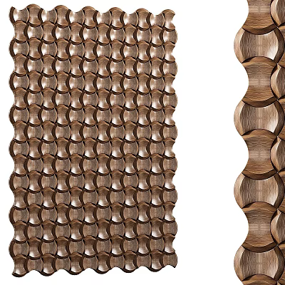 Modern Geometric Copper Wall Decor With Circular Patterns And Wave Wooden Design 3d model