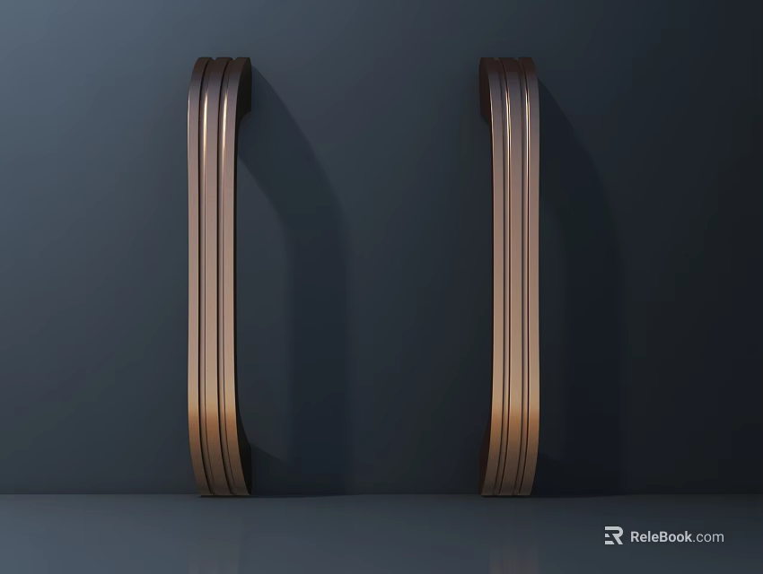 Two Copper Curved Floor Lamps Against Dark Wall With Gray Floor 3d model 