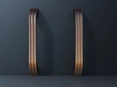 Two Copper Curved Floor Lamps Against Dark Wall With Gray Floor 3d model