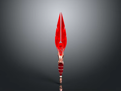 Vibrant Red Spear Weapon With Sharp Blade And Ornate Golden Handle Design 3d model