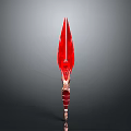 Vibrant Red Spear Weapon With Sharp Blade And Ornate Golden Handle Design