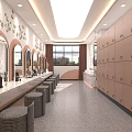 Modern Locker Room Interior With Blue Lockers White Walls Marble Sinks And Mirrors