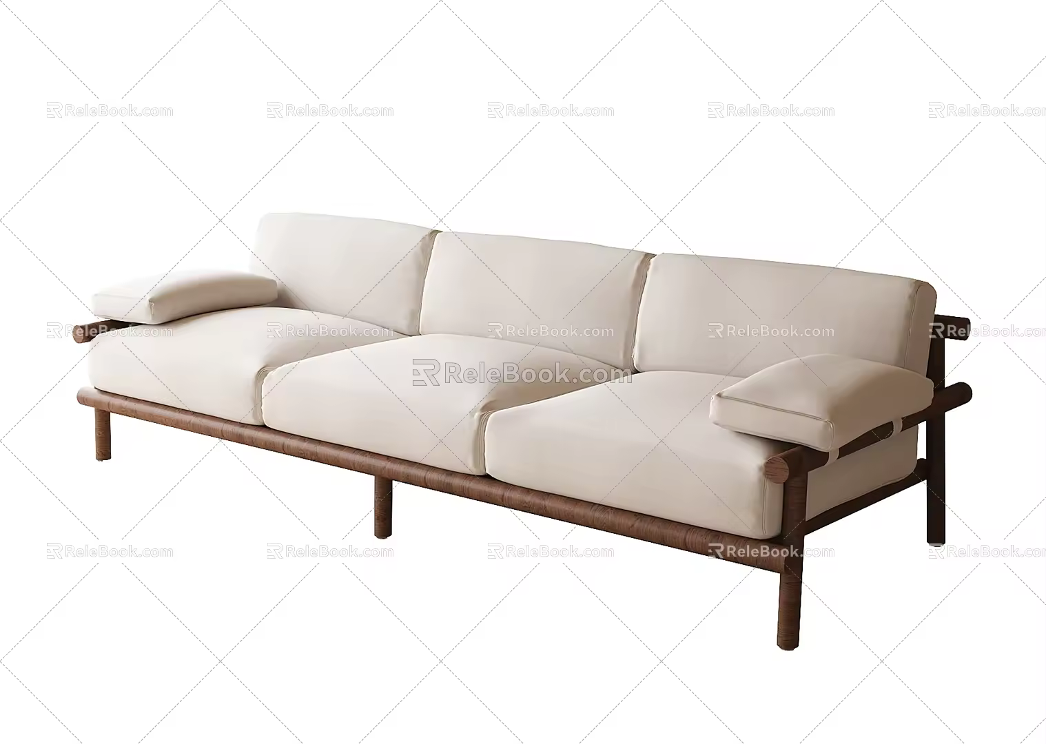 Log wind multi-person sofa three-seat sofa 3d model