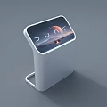 White Floor Standing Computer Kiosk With Tilted Interactive Digital Screen