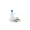 Snowman With Blue Hat Carrot Nose Stick Arms Green Shovel And Wooden Sled