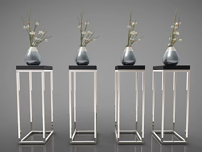 Modern Minimalist Metal Flower Stands With Four Vases And White Flowers 3d model