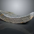 Historical Ancient Curved Stone Artifact Featuring Intricate Scroll Carved Patterns 3d model