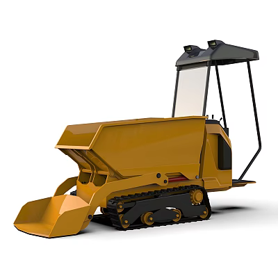 Yellow Crawler Functional Vehicle With Dump Body Operator Cabin And Black Tracks 3d model