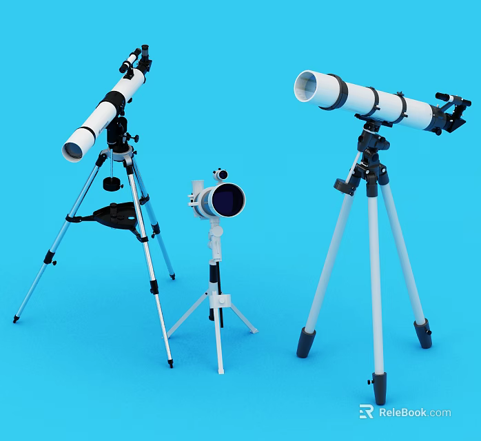 Professional Commercial Equipment Featuring Telescopes with Tripods in Different Sizes 3d model 