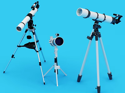 Professional Commercial Equipment Featuring Telescopes with Tripods in Different Sizes 3d model