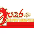 3D Text Design For 2026 Happy New Year With Red Gold Horse Figure