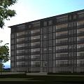 Modern Multi storey Residential Building Featuring Glass Curtain Walls And Lush Green Surroundings