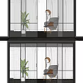 Modern Glass Sliding Doors With Black Frames In Interior Space With Plants 3d model