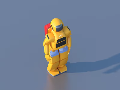 Yellow Robot Toy As Household Item With Red Backpack And Black Details 3d model