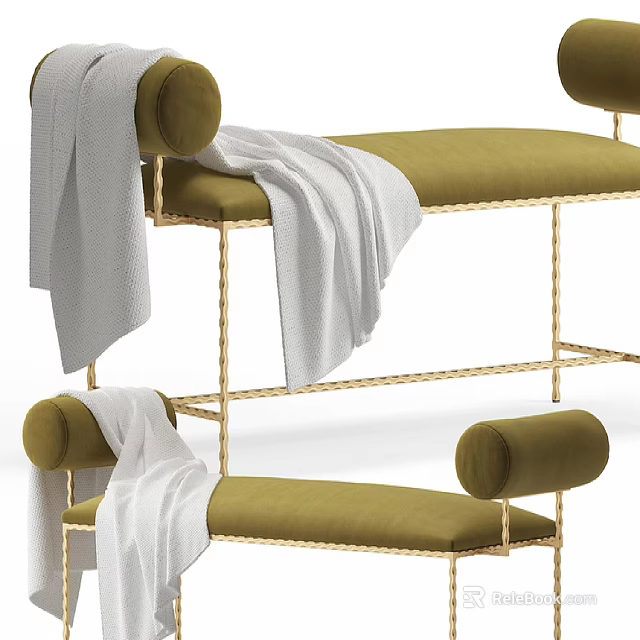 Modern Massage Chair With Olive Green Cushion And Golden Metal Frame Featuring White Towel 3d model 