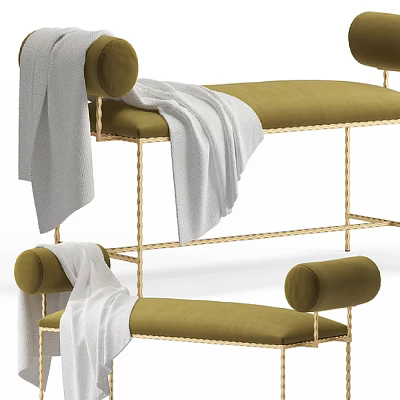 Modern Massage Chair With Olive Green Cushion And Golden Metal Frame Featuring White Towel 3d model