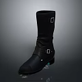 Black Leather Mid Calf Boots With Buckle Straps And Classic Design For Daily Use