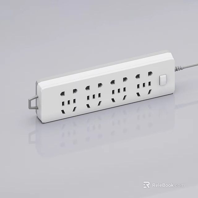 White Power Strip With Multiple Outlets And Switch For Office Electrical Use 3d model 
