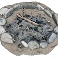 Garden Decorative Stone Fire Pit with Circular Stone Border Ash and Wooden Stick