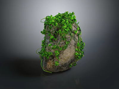 Natural Stone And Wood Decorative Item With Green Vines For Garden Decoration 3d model