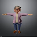 Cartoon Elderly Woman Character With Pink Jacket Blue Pants Brown Shoes And Glasses