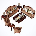Classic Carved Wooden Sofa Coffee Table Set With Beige Upholstery And Accent Pillows