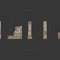 Ancient Ruins Architectural Model With Stone Blocks Archway And Red Patterns