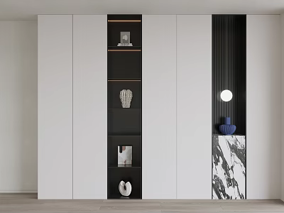 Modern Bookcase Design With White And Black Panels And Marble Accent For Living Room 3d model