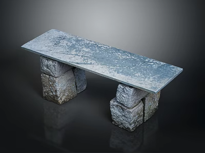 Modern Stone Slab Bench With Stacked Stone Legs And Textured Surface Design 3d model