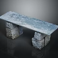 Modern Stone Slab Bench With Stacked Stone Legs And Textured Surface Design 3d model