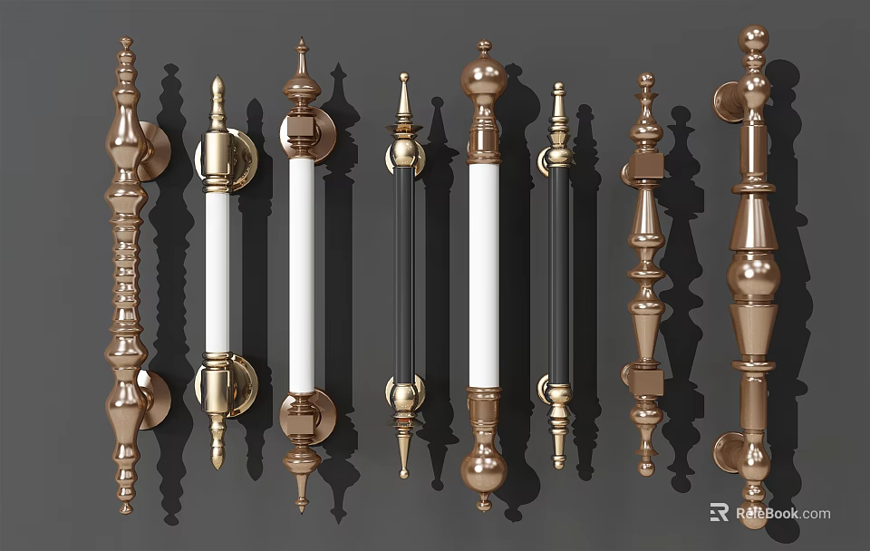 Various Decorative Metal Door Handles In Gold Black And White Finishes 3d model 