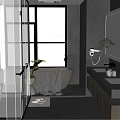 Modern Bathroom Interior With Glass Shower Bathtub Large Mirror And Dark Tones