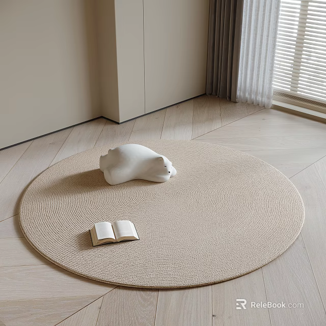Modern Home Study Room With Round Woven Rug White Bear Sculpture And Open Book 3d model 