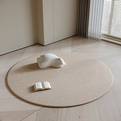 Modern Home Study Room With Round Woven Rug White Bear Sculpture And Open Book 3d model