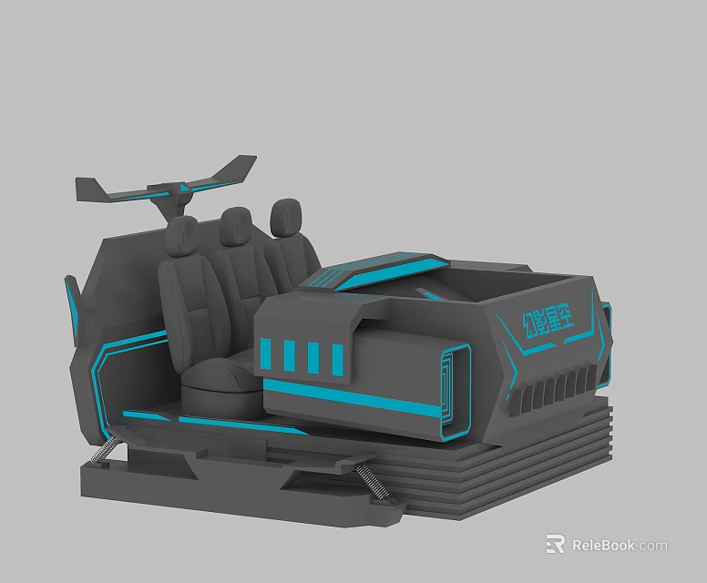 Futuristic Gaming Seat With Black Blue Accents And Control Panel Design 3d model 