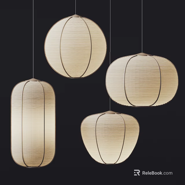 Minimalist Paper Pendant Lights with Round and Oval Design for Warm Interior Decor 3d model 