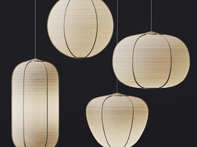 Minimalist Paper Pendant Lights with Round and Oval Design for Warm Interior Decor 3d model