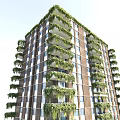 Green Vines Covering Modern High Rise Building Facade With Balconies And Lush Foliage