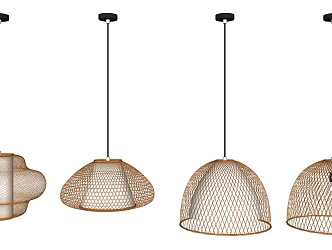 New Chinese Chandelier Bamboo Chandelier Combination 3d model