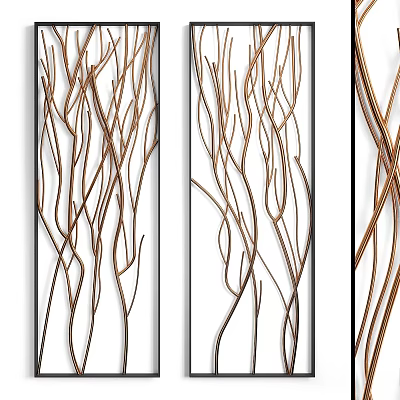 Modern Metal Branch Wall Decor With Twisted Lines For Home Interior Decoration 3d model