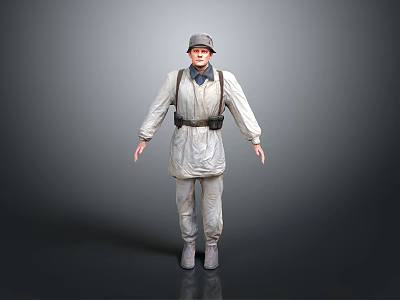 Vintage Military Character in Old Style Uniform with Hat Backpack Trousers and Boots 3d model