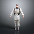 Vintage Military Character in Old Style Uniform with Hat Backpack Trousers and Boots