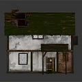 Rustic Old Wooden House With Mossy Green Roof White Exterior Walls And Wooden Windows